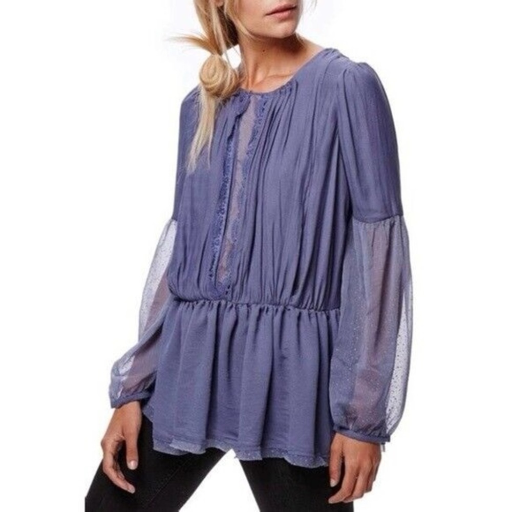 🆕 Free People The Soul Serene Mesh Top River Blue Boho Size Medium NWT
